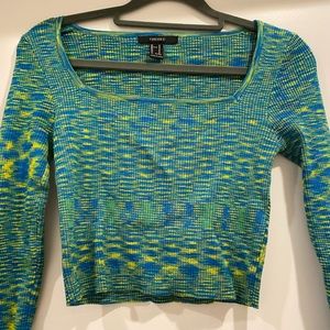 Forever 21 Long Sleeve Crop Top • Electric green blue stretchy